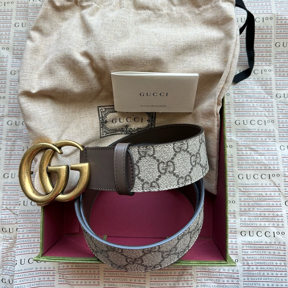 Gucci Beige and Brown Belt with Gold Buckle - Picture 8 of 8